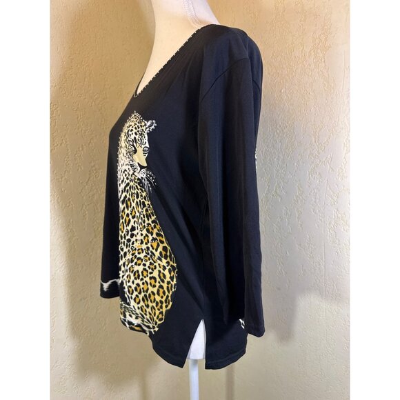 Valentina Womens Leopard Print 3/4 Sleeve Top - Wild Cat Fashion Size L - Picture 4 of 7